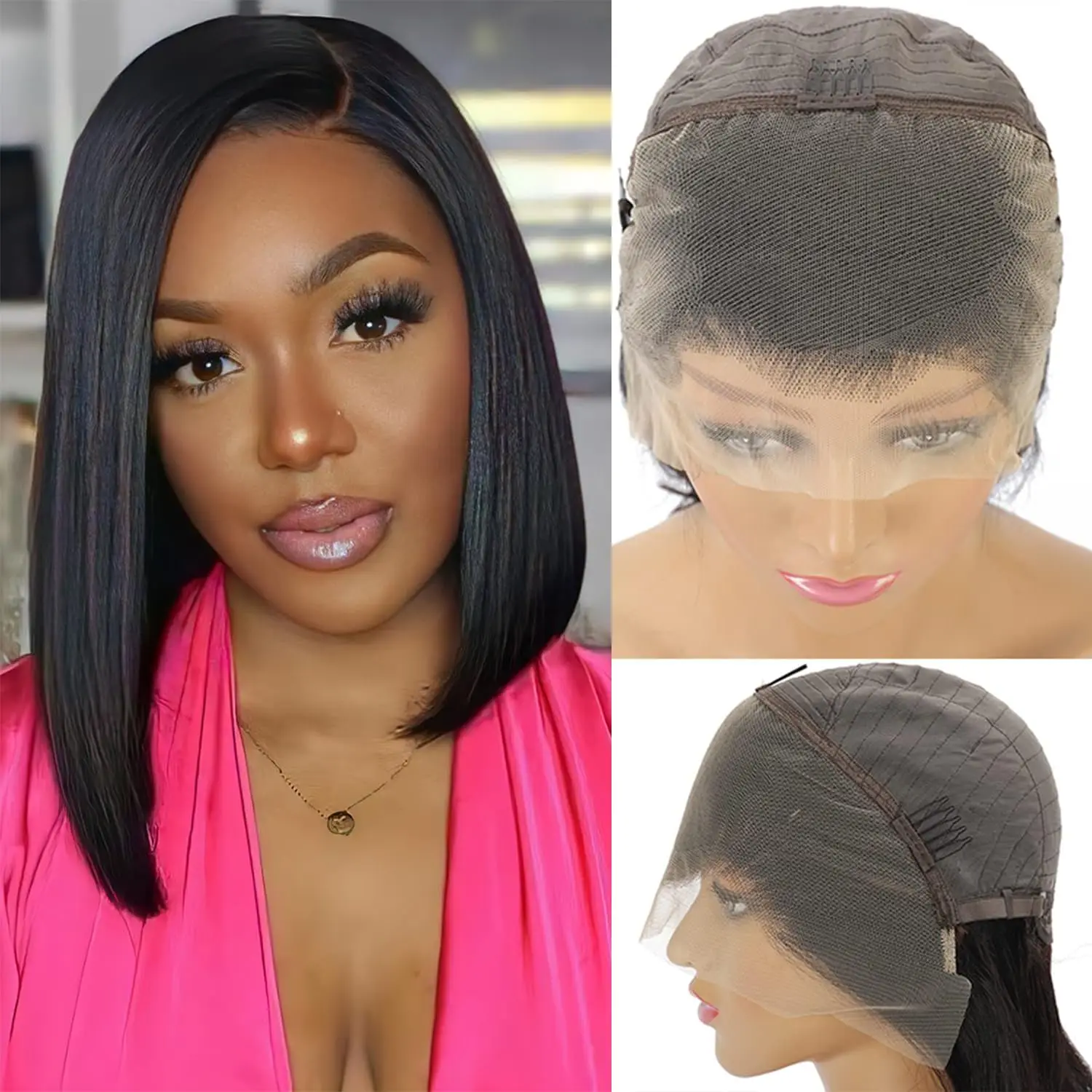 Perruque Bob Lace Front Wig naturelle lisse, 13x4 HD, 12 pouces, pre-plucked, avec baby hair, densité 180, pour femmes africaines