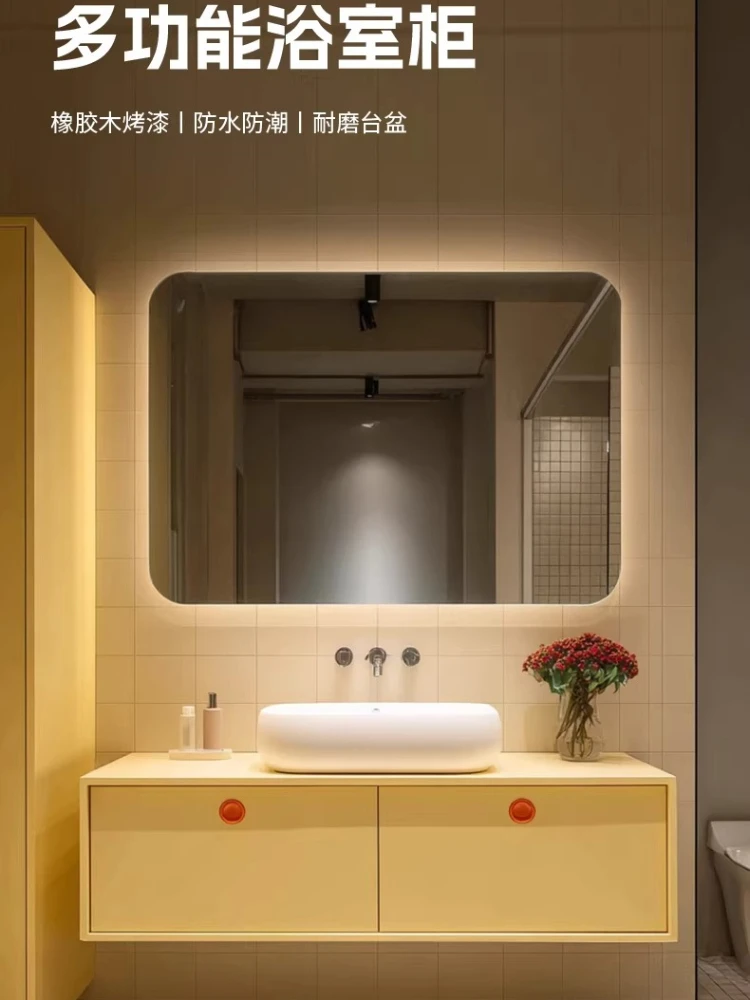 

Керамическая раковина Cream Wind, тумба для ванной комнаты, умывальник из дуба с покрытием под краску