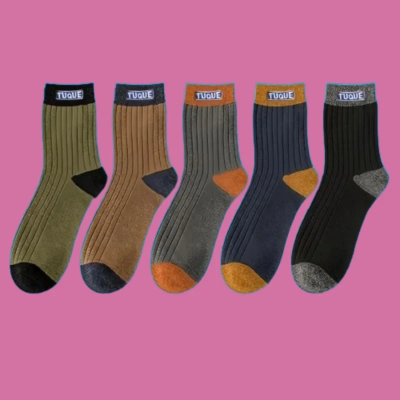 

5/10 Pairs Cotton Sports Socks Men's Autumn and Winter Striped 2024 New Middle Socks Men's Fashion Colorblocked Men's Socks