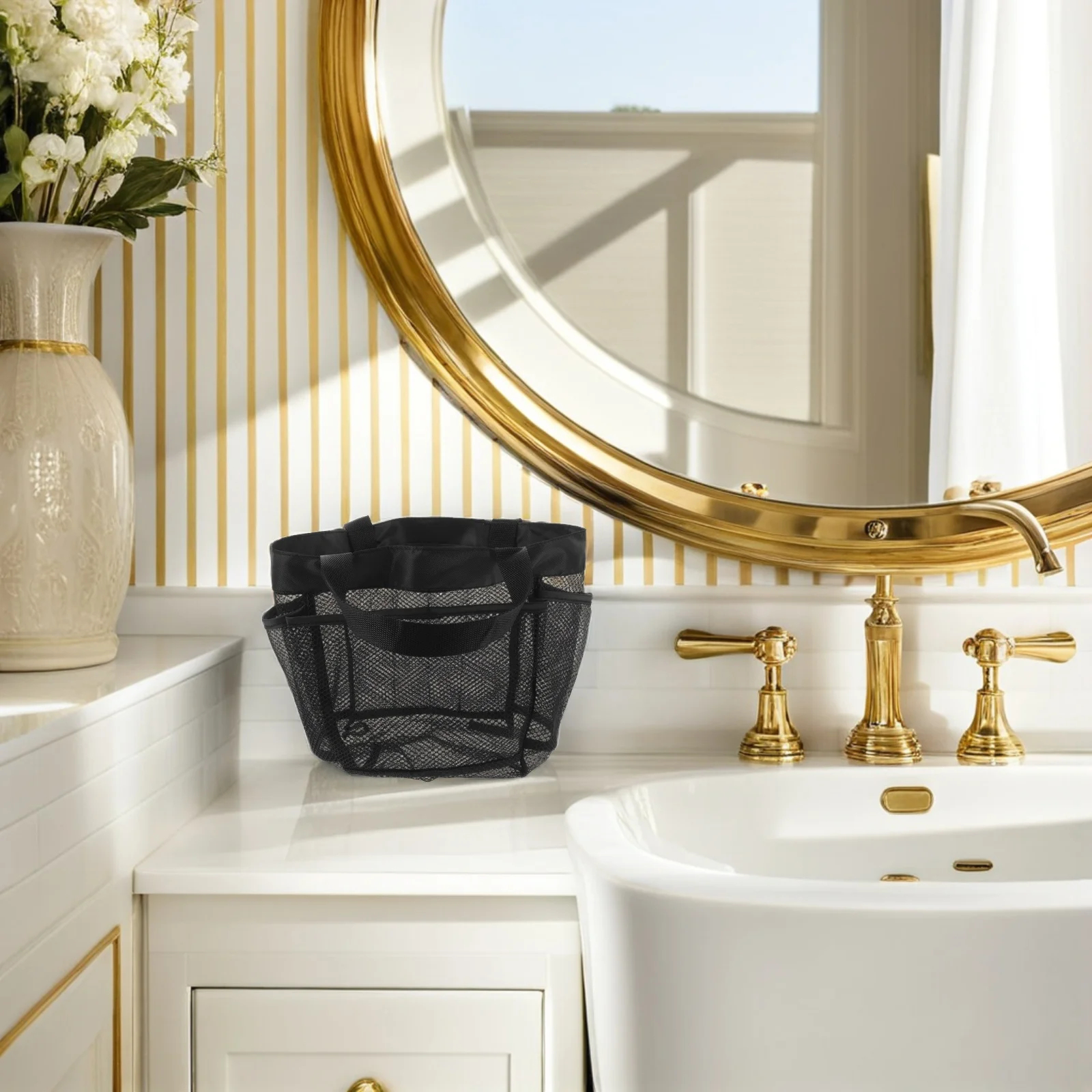 

Mesh Shower Bag Portable Large Quick-Dry Shower Basket Tote Dual Handles Bathroom Toiletry Organizer for Dorm Room Camp Gym