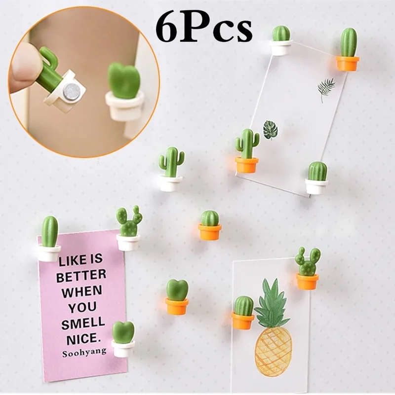 6Pcs/set Fridge Magnets Cute Succulent Plant Magnet Button Cactus Refrigerator Message Sticker Kitchen Tools