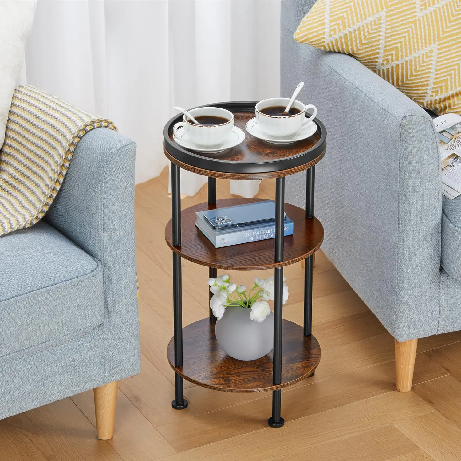 #Modern 3-Layer Decorative Side Table Slim Corner Retro Small End Table for Small Spaces 3D Printed Side Table