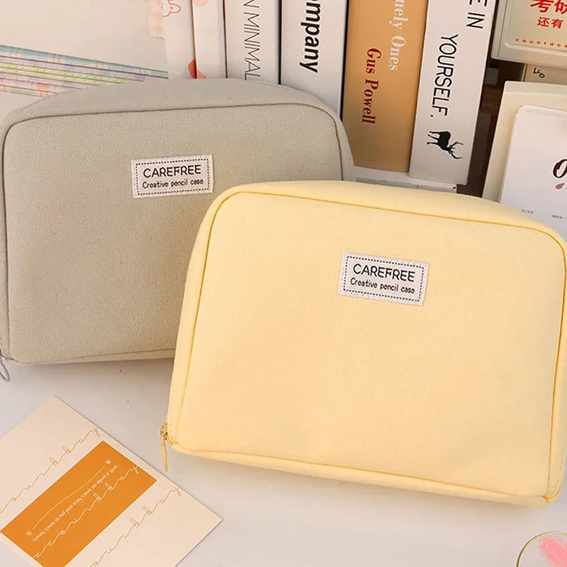Вместительная женская косметичка, милая Холщовая Сумка для ручек, органайзер, корейские канцелярские принадлежности для школы и офиса для девочек, 1 шт.