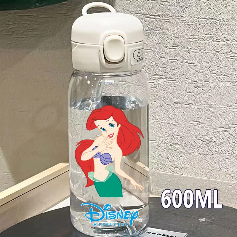 Bottiglie di paglia principessa 600ml/400ML Jasmine Ariel bottiglia d\'acqua in plastica trasparente Anti goccia bambini studenti capacità all\'aperto