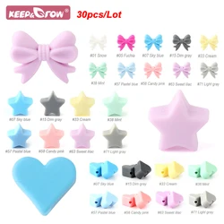 30pcs perline per bambini in Silicone per uso alimentare stella a forma di fiocco a forma di cuore accessori per collana a catena per ciuccio fai da te perline per massaggiagengive in Silicone per allattamento