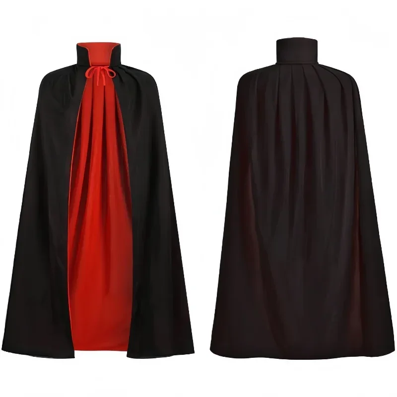 2024 Halloween rosso e nero Double sided Cape con cappuccio Costume medievale strega vampiro Halloween Cosplay Costume Cape donna uomo