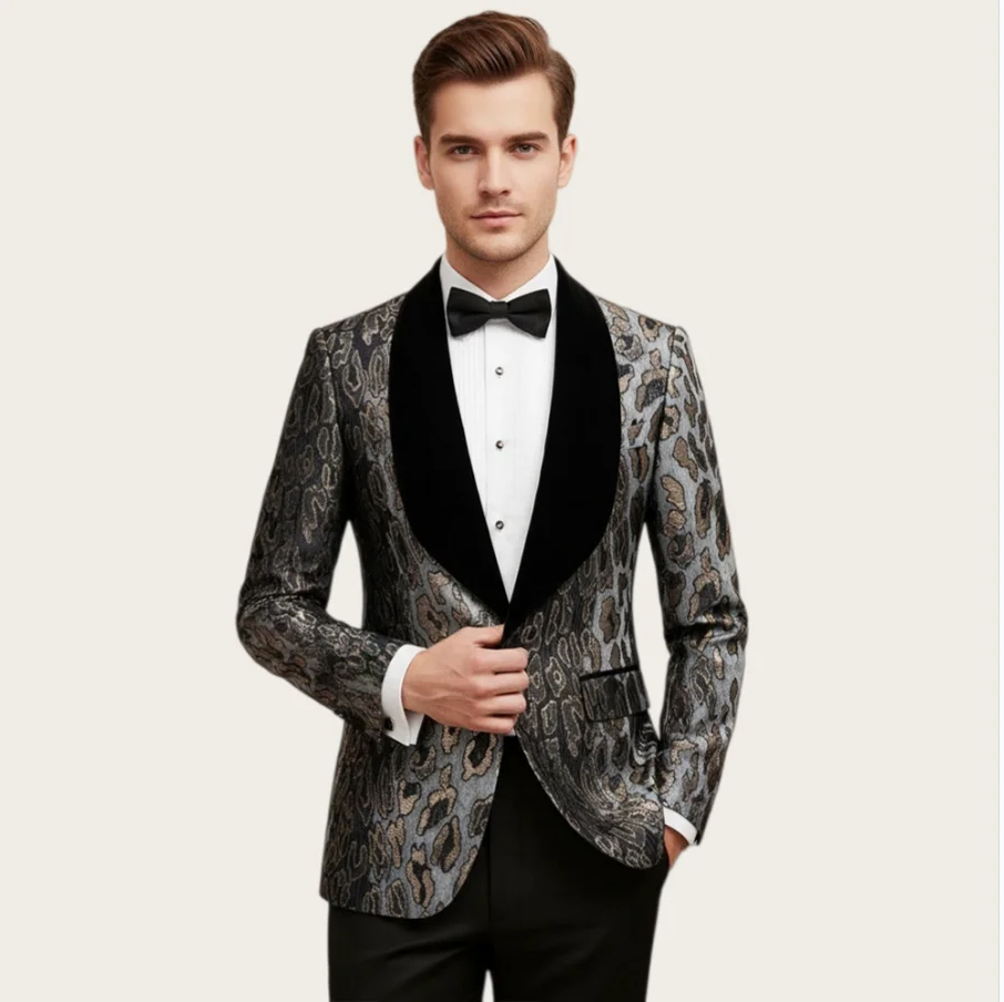 

Mophiel Men's Suits Shawl Lapel Single Breasted 2 Piece Set Tuxedo for Men Jacquard Blazer Pants Business Office Wear Customized