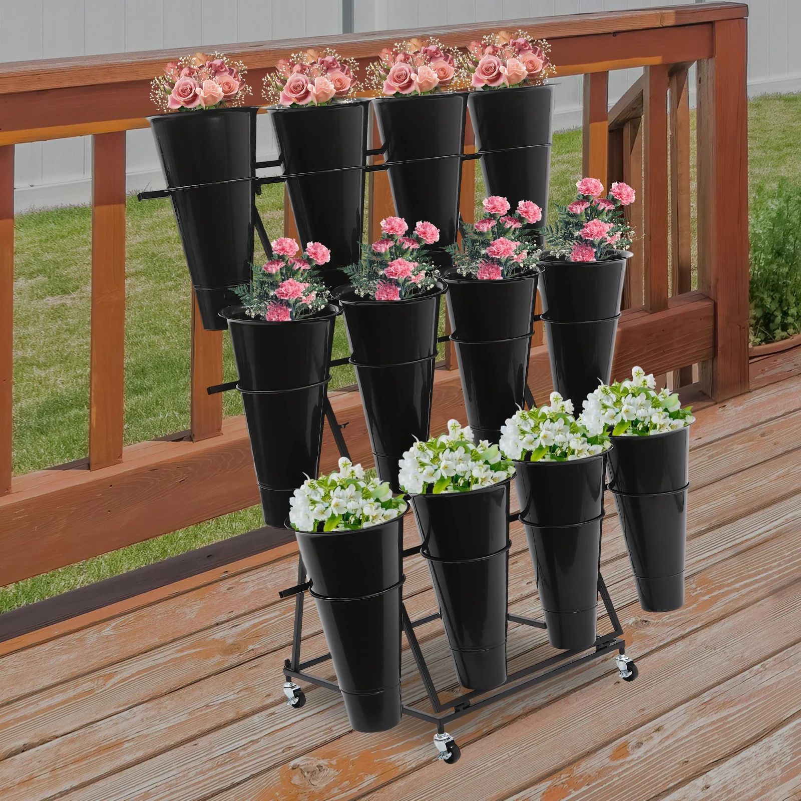 3-Tier Flower Holder Flower Display Stand with 12 Pieces Buckets 30kg Load Capacity for Homes/Florists/Gardens/Weddings image 3