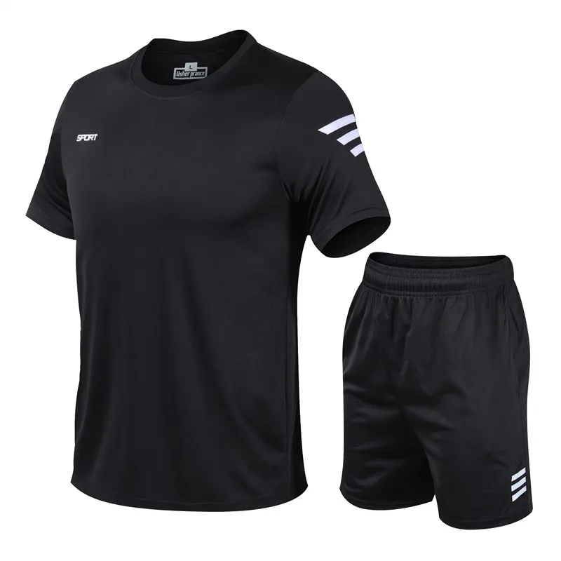 Summer men\'s sports set, outdoor fitness running basketball, short sleeved T-shirt and shorts, loose and quick drying