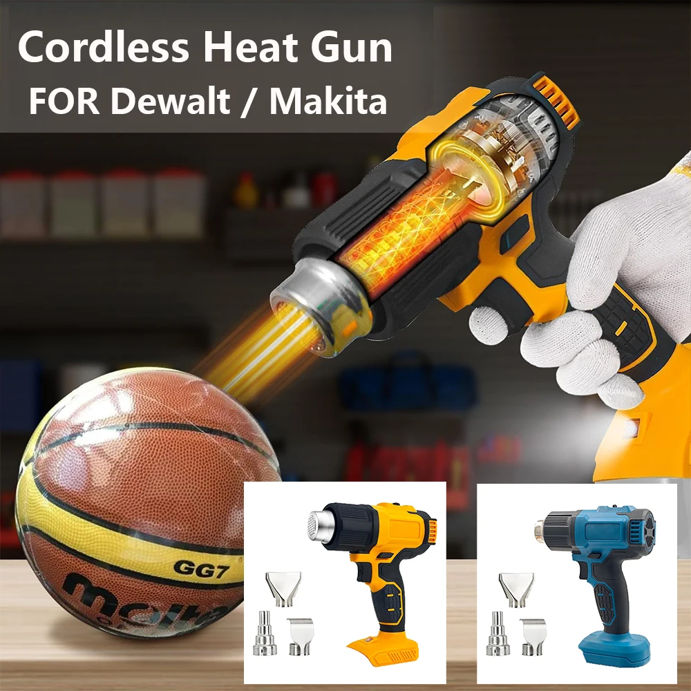 

Беспроводной тепловой пистолет для аккумулятора Makita Dewalt, 350 Вт, быстрый нагрев, паяльный фен с 3 сменными насадками (без батареи)