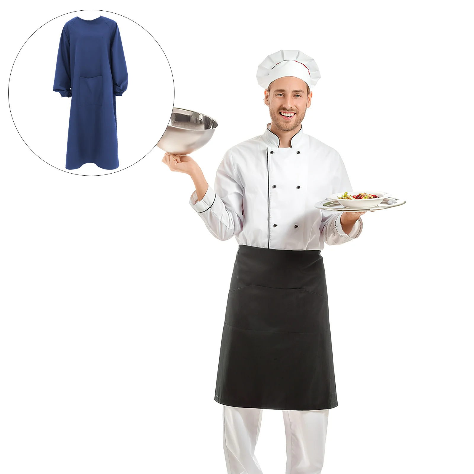 

Waterproof Oilproof Long Sleeve Apron Dark Blue Heavy Duty Protective Cleaning Bbq Workwear For Men Women Gardening