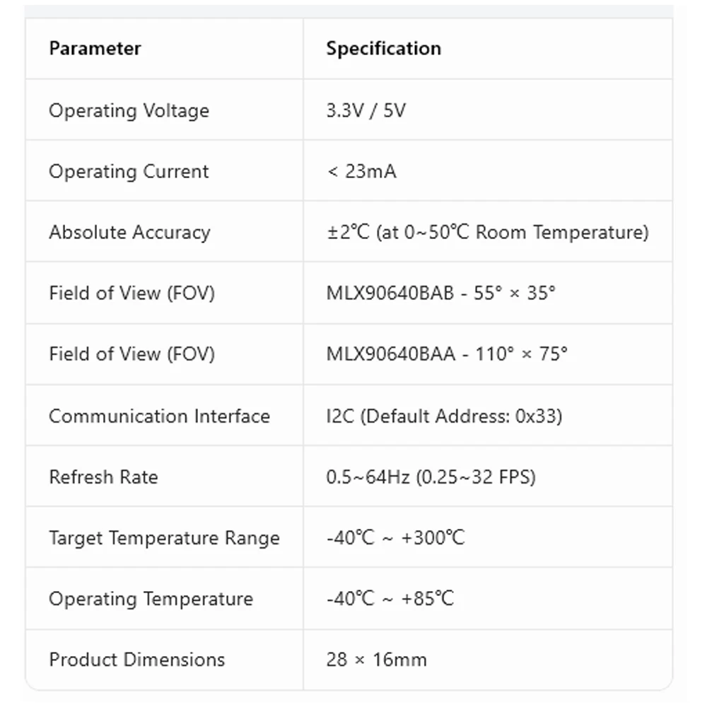 MLX90640ESF-BAB BAA Wärmebildsensor-Modul 32×24 IR Berührungsloser Infrarot-Array-Temperatursensor I2C – Detail 6