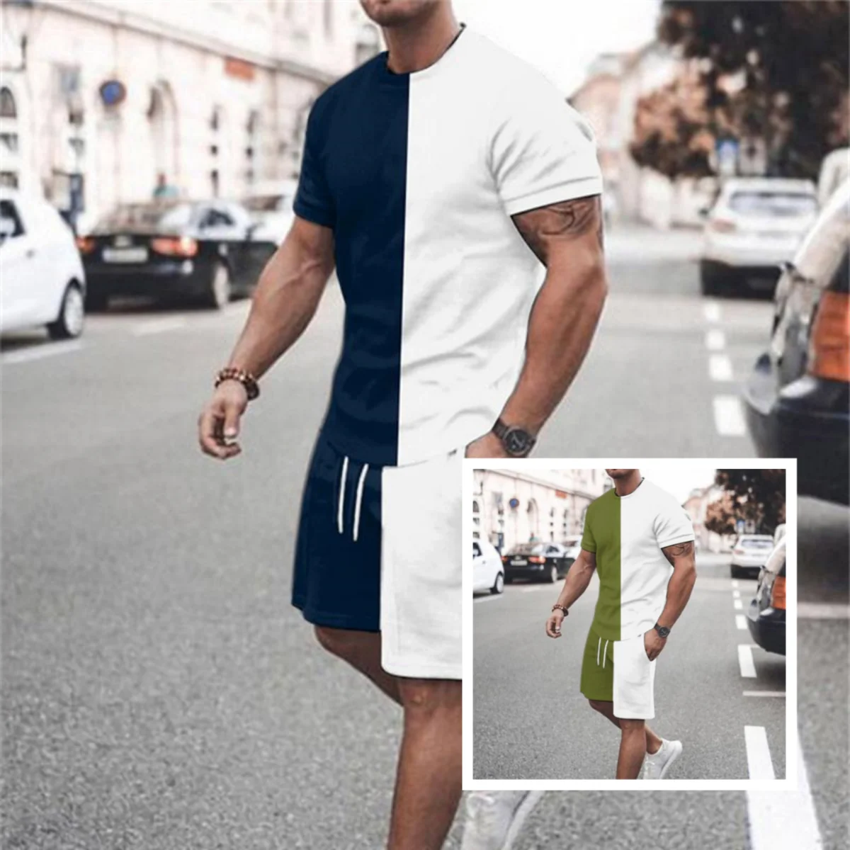 

Лето 2025 г., бестселлер, модный мужской костюм с короткими рукавами, повседневный и удобный простой уличный костюм для занятий спортом на открытом воздухе