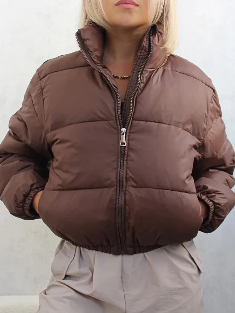 Vintage Women Brown Warm Puffer Jackets 2023 Winter Fashion Ladies Elegant Short Parka Casual Female Chic Green Outerwear