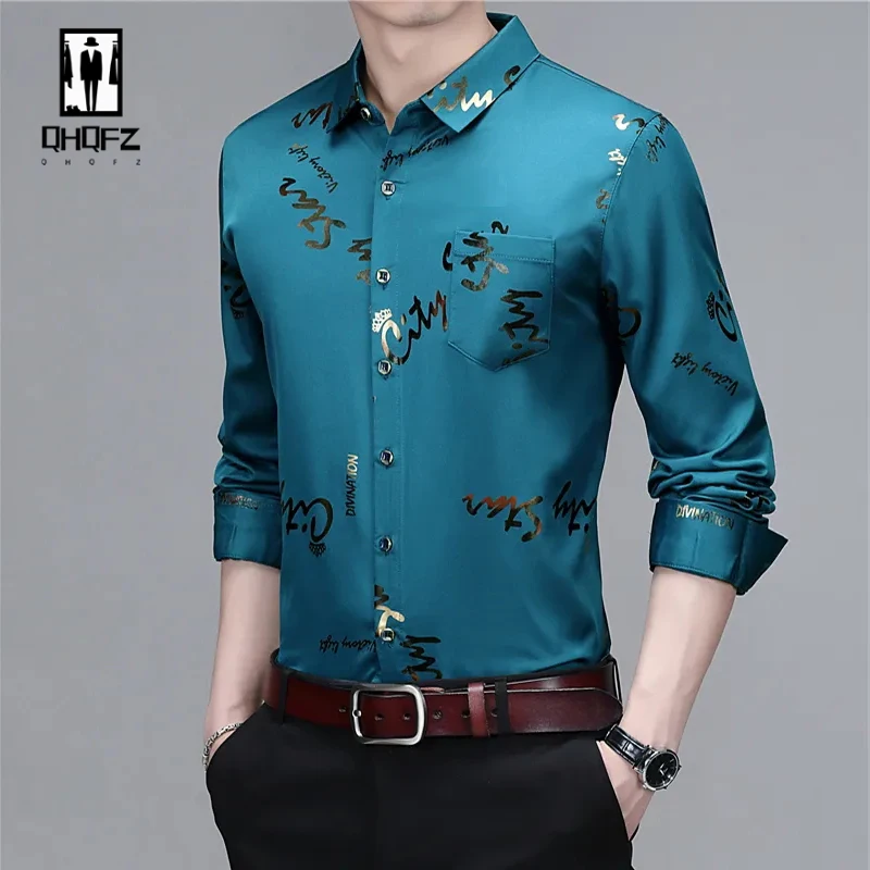 Camisa estampada de manga larga para hombres, Top de negocios y ocio, sin planchado y resistente a las arrugas, nuevo