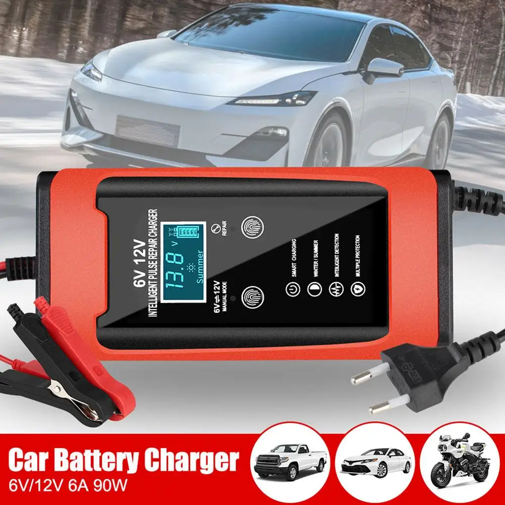 6V 12V 6A Smart Fast Charge Cycle GEL Lead-Acid Charger Car Charger Display Universal Repair LCD Battery Auto Pulse Y4V2