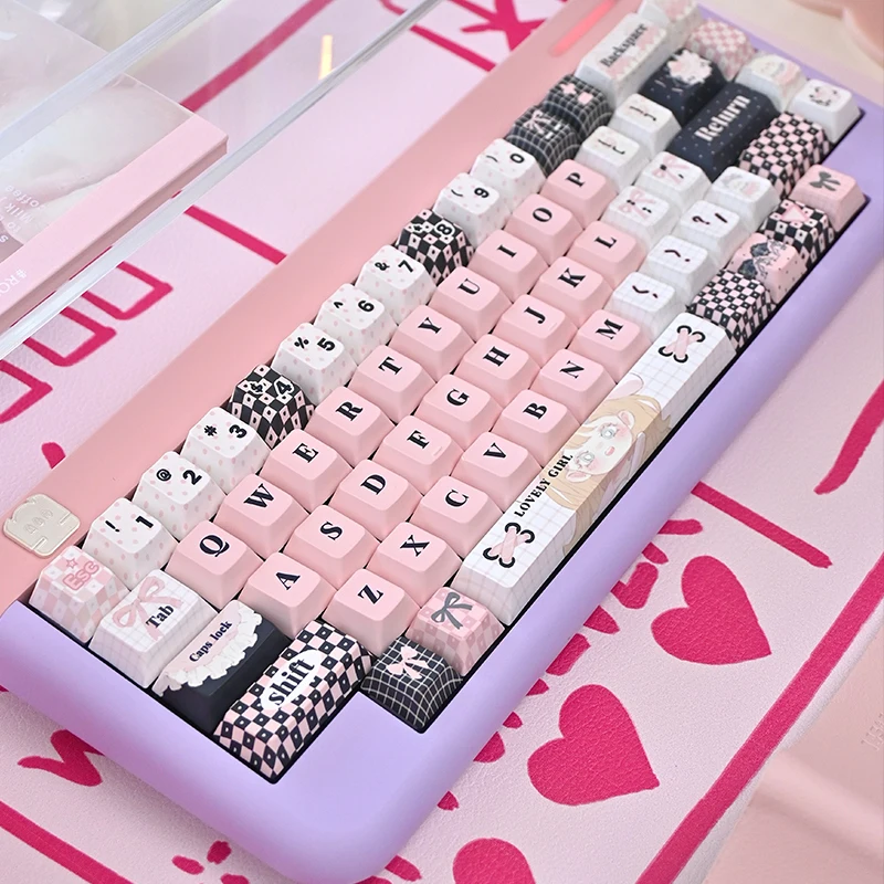 

Pink Plaid Cute Keycaps,138 Keys Dye Sublimation Cherry Profile Doubleshot Custom PBT Keyboard Keycaps For Mechanical Keyboards