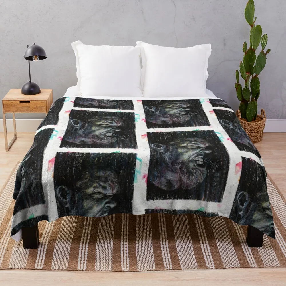 James Hetfield - Hand Drawn Oil and Ink Portrait Throw Blanket Flannel Cute Plaid Softest Blankets