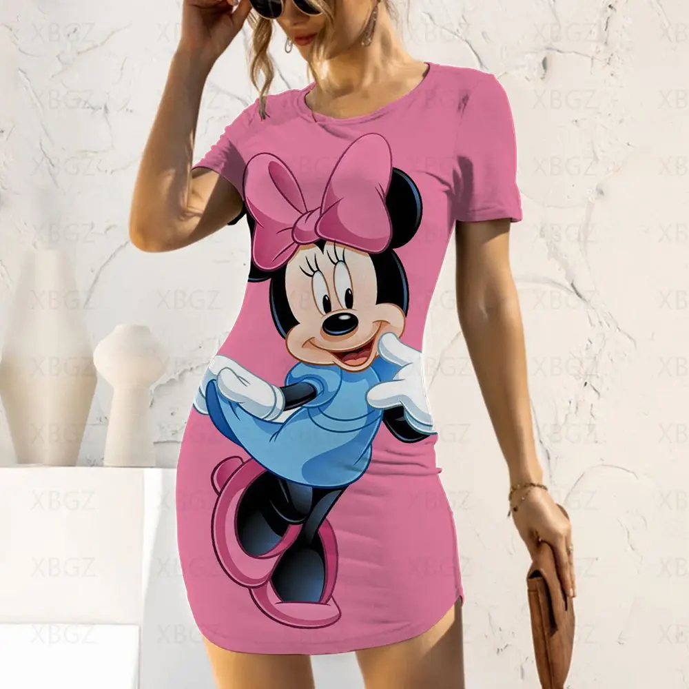 

Elegant Dresses for Women 2022 Disney Mickey Top Tight Women's Dress Minnie Mouse Cartoon Sexy Slim Fit Print Fashion Summer Top