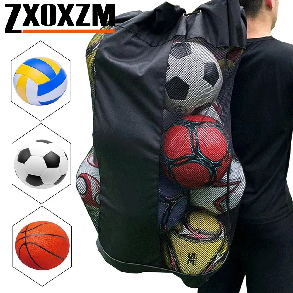 1PCS Multi-Functional Mesh Sports Ball Bag, Adjustable Shoulder Strap with Large Pocket for Soccer Football Basketball Storage