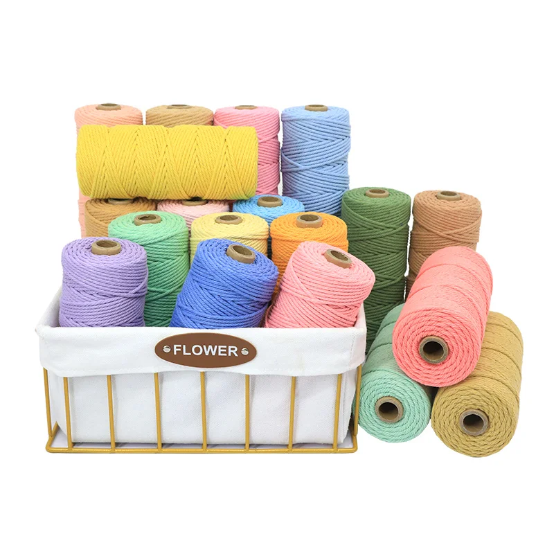 Neue 3mm-100m Bunte Natürliche Baumwoll-Makramee-Schnur für Wandbehänge, Pflanzenaufhänger, Bastelarbeiten und Geschenkverpackungen