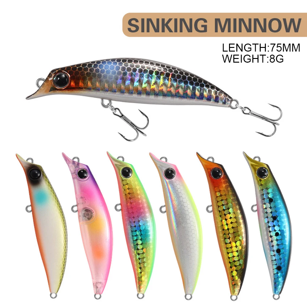 7.5cm 8g Fishing Lure Minnow Wobbler Lure Long Cast Sinking Trolling Jerkbait Swimbait Artificial Hard Bait Trout Bait Bass Bait