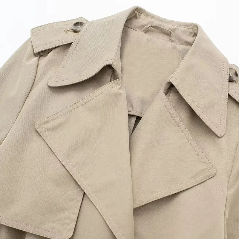 جديد 2025 معاطف نسائية ذات ياقة مقلوبة وحزام مزدوج الصدر للنساء معاطف فضفاضة للخريف بأكمام طويلة #3