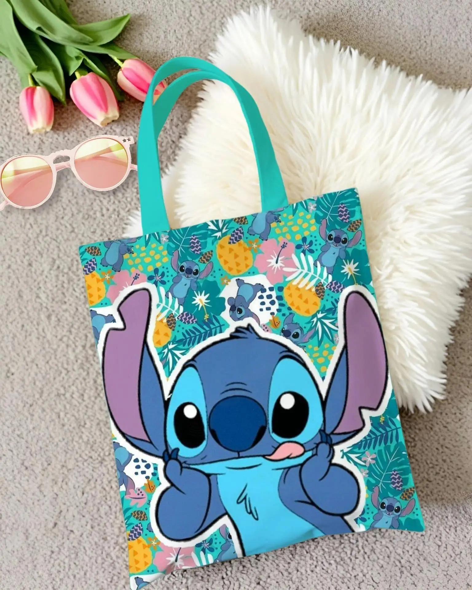 

Miniso Kawaii Canvas Tote Bag Lilo Stitch Cute Large Shoulder Bag for Women Girls Durable Shopping Bag for Daily Use and Travel