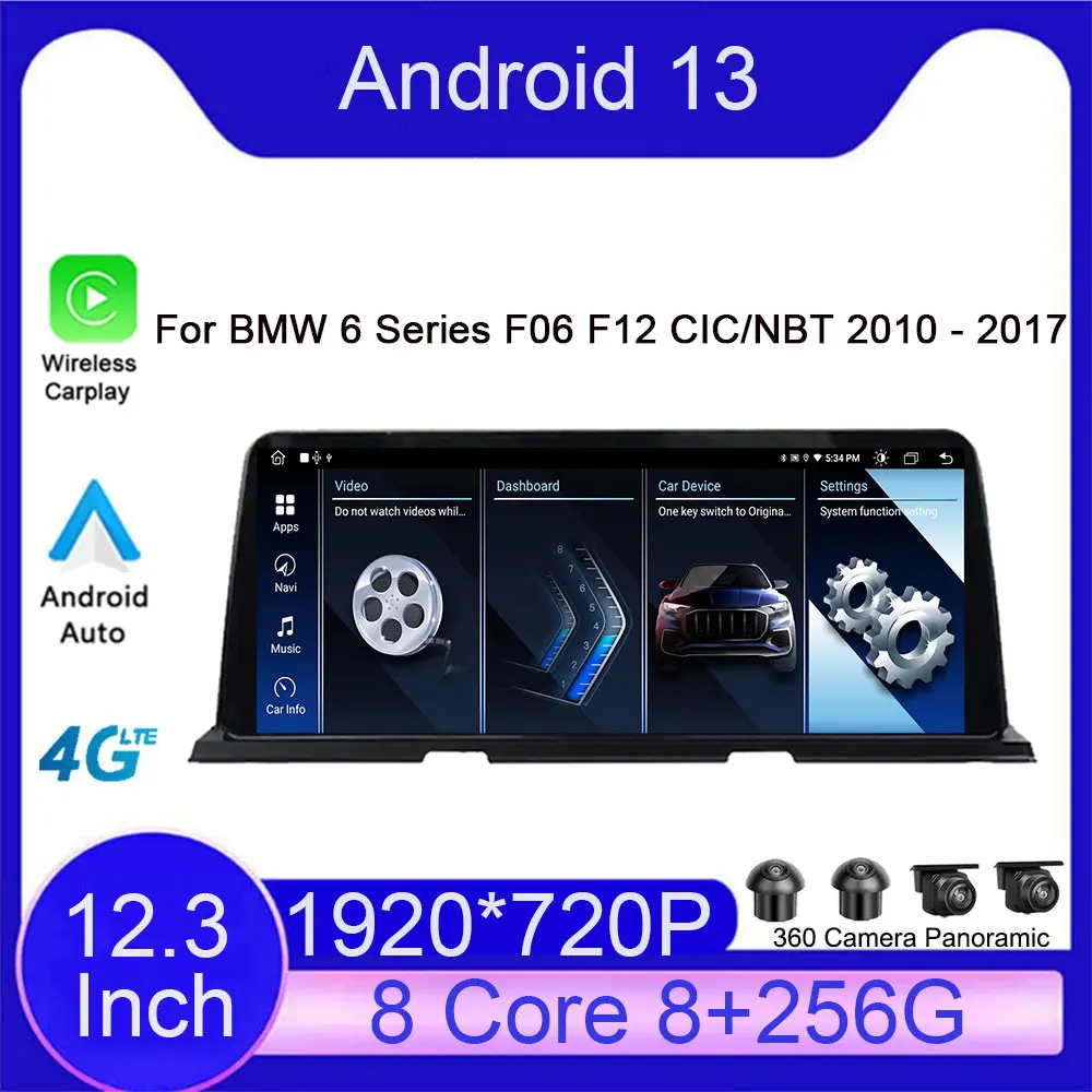 

For BMW 6 Series F06 F12 2010 - 2017 12.3''Android13 CIC/NBT Auto Multimedia Player Carplay Radio GPS Navigation DSP 360 Camera