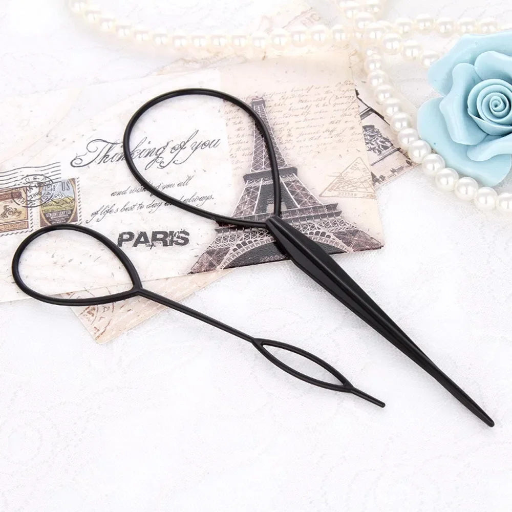 

2pcs/S et Ponytail Creator Plastic Loop Black Pony Topsy Tail Clip Hair Accessories Braiding Maker Styling Tool For Women Girls