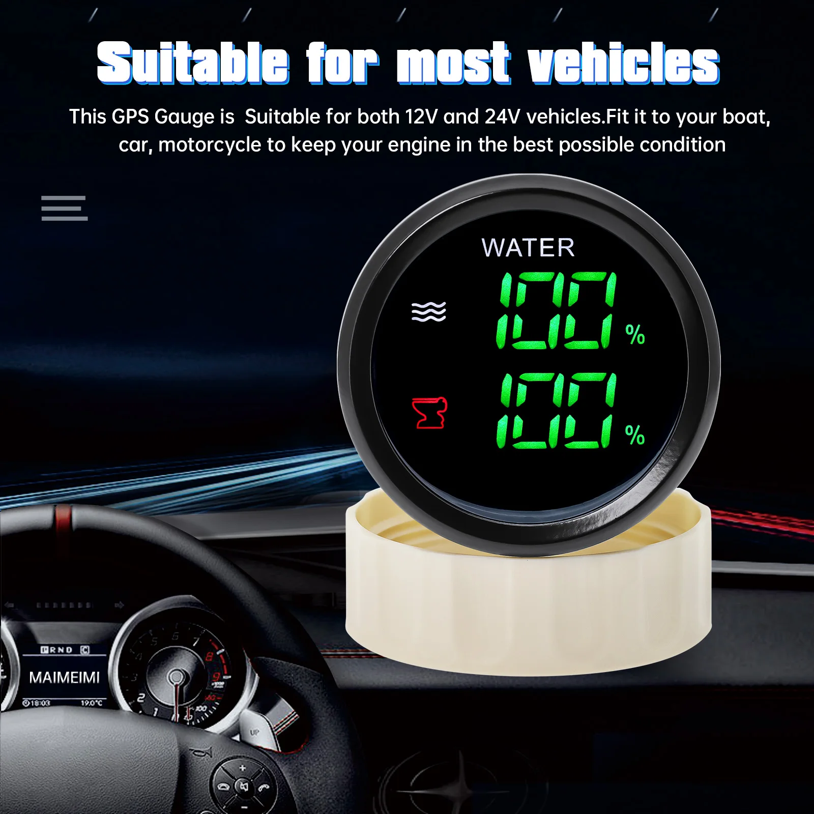 IP66 Waterproof 52MM Dual Gauge Water Temp Gauge+VOLT Fuel Water Level Gauge+VOLT HTG Sewage Level Meter With Alarm LED Meter