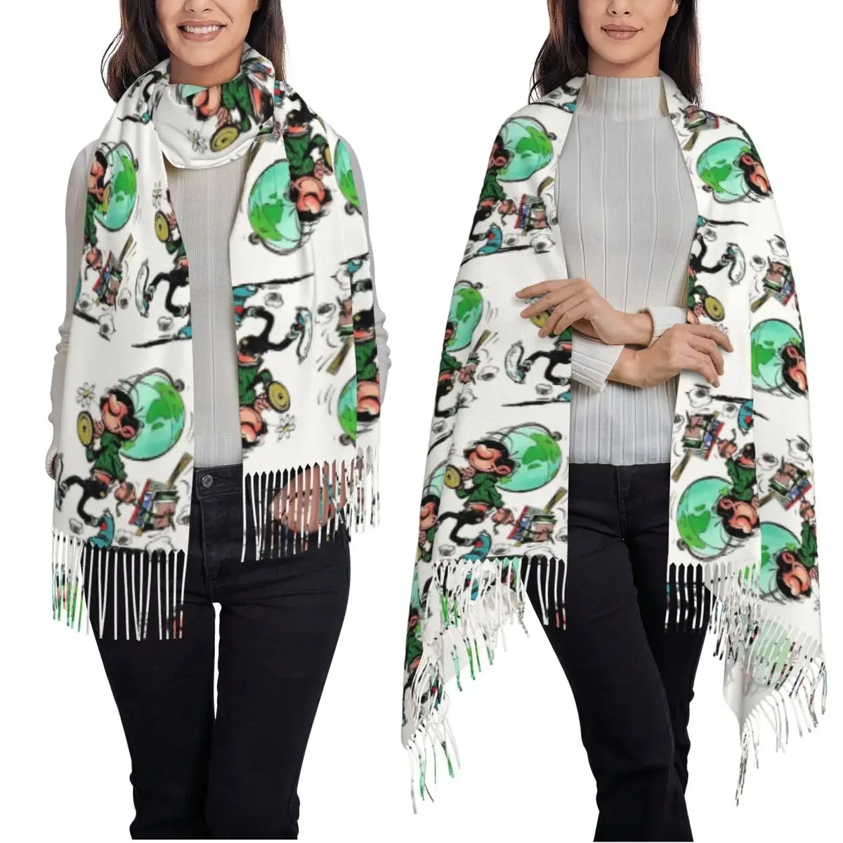 Gaston Lagaffe  Scarf Tassel Scarves for Women Soft Warm Shawls and Wraps Long Fall Winter Shawl Wrap