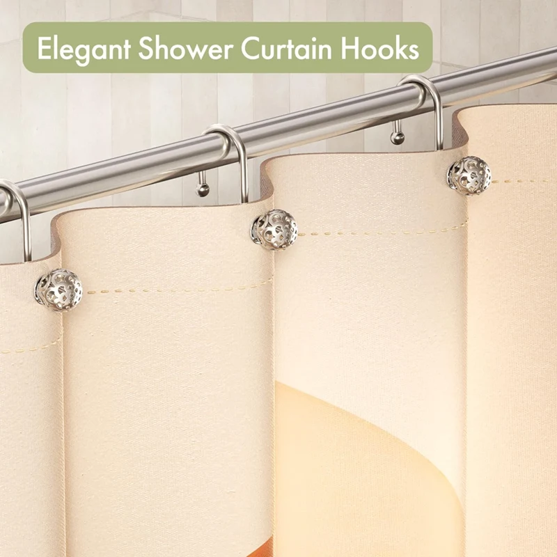 Hot 12Pcs Shower Curtain Hooks,Metal Decorative Shower Curtain Hooks Rust Proof,Nickel Shower Hooks For Shower Curtain Liner