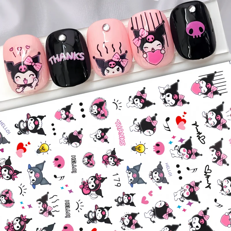 Miniso novos desenhos animados hello kitty arte do prego adesivos sanrio minha melodia kuromi cinnamoroll adesivos de unhas dly animação imprensa em unhas