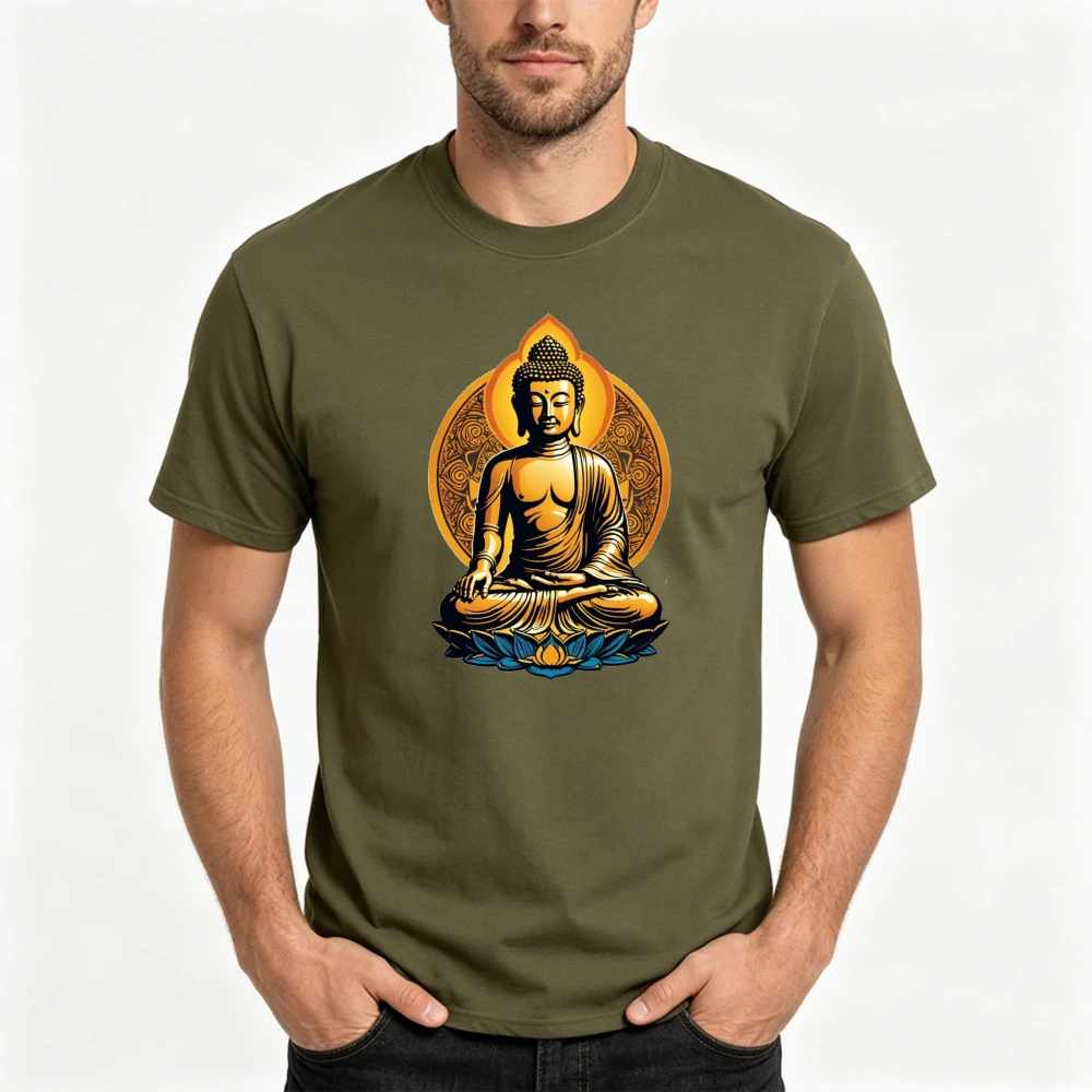 Buddha Meditation Art Summer Casual Fashion Men T-Shirt Cotton Short Sleeve Top for Yoga Spirituality Gift Wearable Art