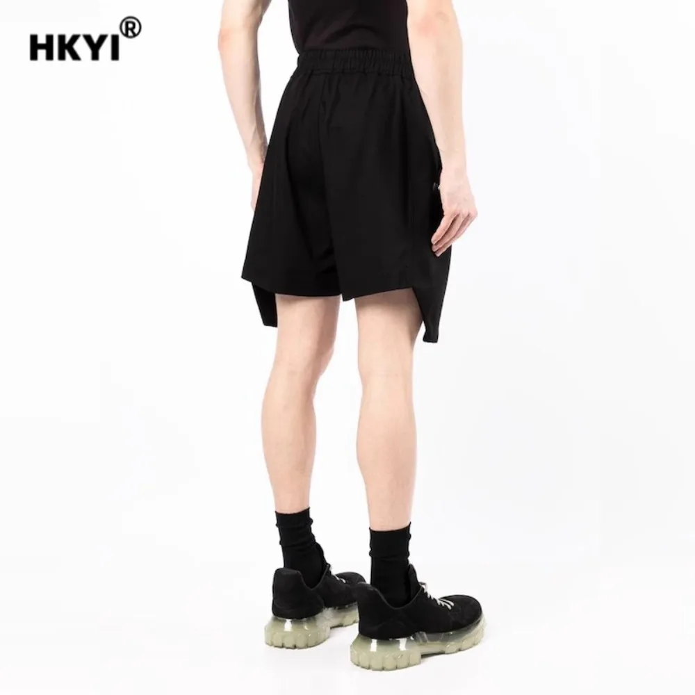 HKYI Summer Men's Large Pocket Zipper Casual Strap Wide Leg Five Point Zipper Side Pocket Shorts