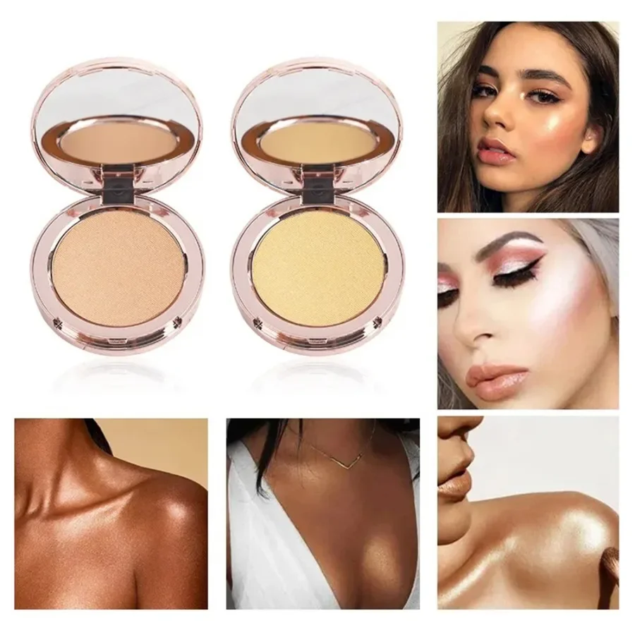 Custom 5colors Shiny Highlighter Pressed Powder Waterproof Brightening Monochrome Pearlescent High Pigmented Makeup Bulk