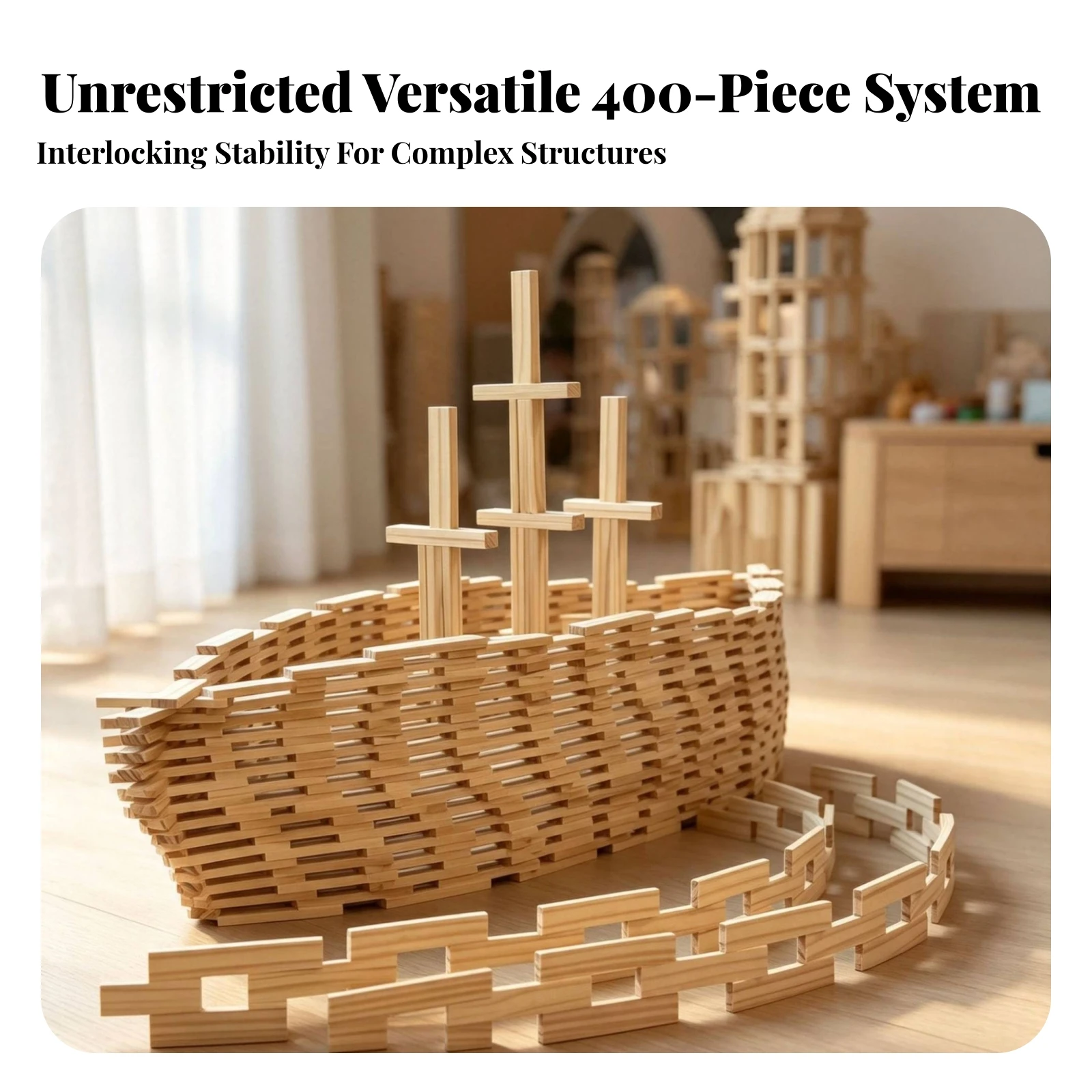400 Pieces Wooden Blocks with Storage Bag STEM Block Blocks Wooden Building Planks Educational Board Block Construction Toy