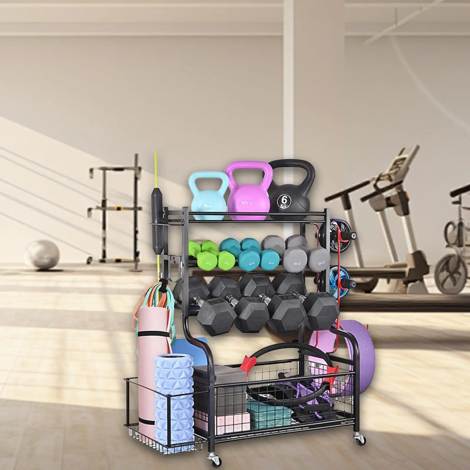 

Home Gym Workout Equipment Storage Rack Weight Rack for Dumbbells for Balls Basketball Kettlebells Foam Roller Resistance Bands