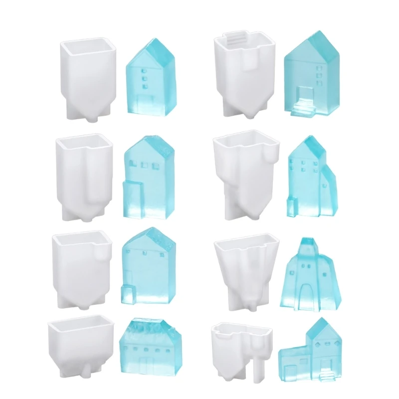 8Pcs Artistic Silicone House Molds for Unique Plaster House Displays Ornament 40GB