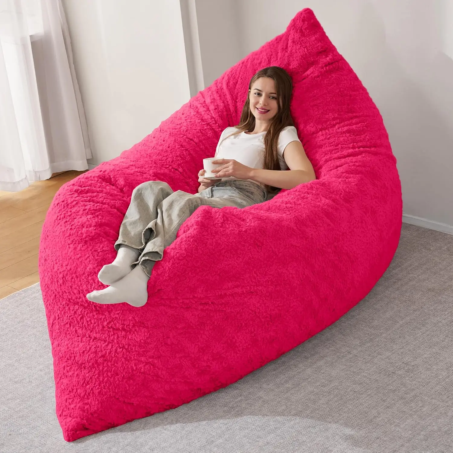 

4 in 1 Bean Bag Chair, Giant Memory Foam Filling Bean Bag Sofa, Adult Bean Bag Chair, Machine Washable Faux Fur Cover