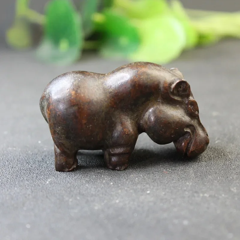 Heavy Hippo Small Statue Desk Ornaments Antique Hippopotamus Animal Miniatures Figurines Tea Pets Home Decorations Crafts