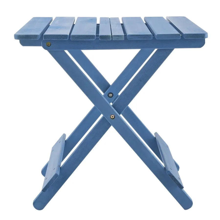 

Folding Square Table Patio Outdoor solid wood Table for Backyard Balcony Portable Design Space-Saving Blue Color