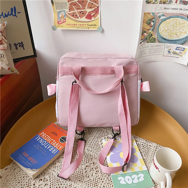 3 in 1 Backpack for Teenage Girl Ring Buckle Portable Travel Shoulder Bag Female Small Schoolbag Badge Woman Rucksack Satchel