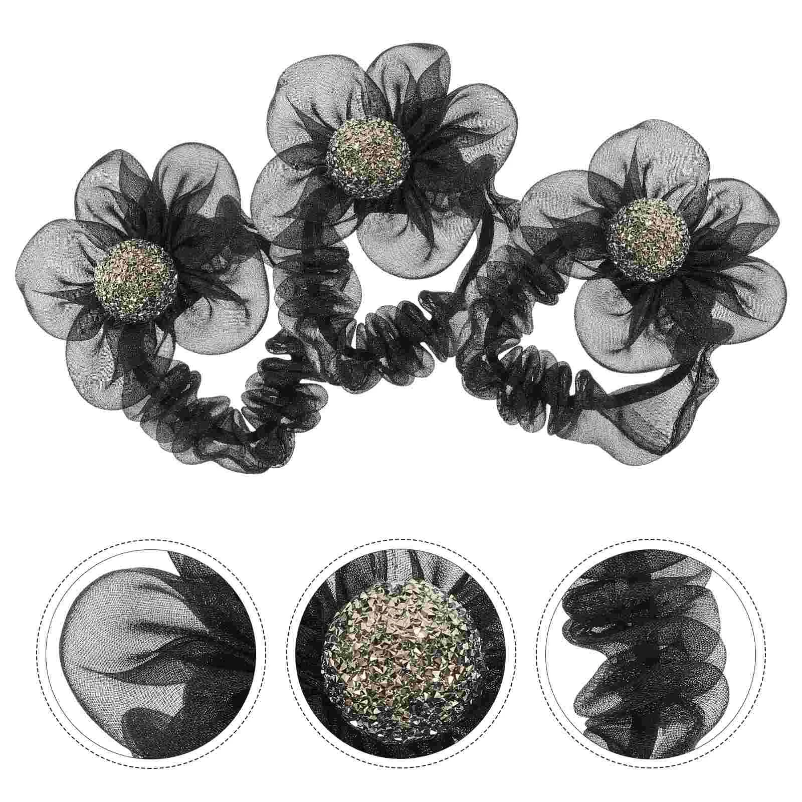 

3 Pcs Hair Ring Lady Tie Scrunchies Ribbons The Flowers Scrunchy Mesh Band Silk Miss