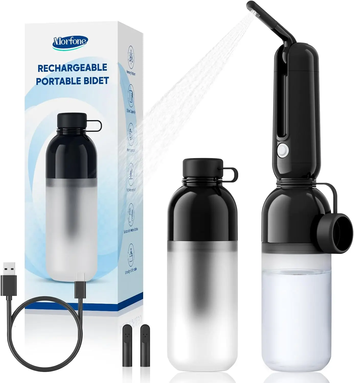 

Portable Bidet for Travel, High Pressure Electric Handheld Sprayer 350ML with Dual Spray Modes, USB-C Rechargeable Water