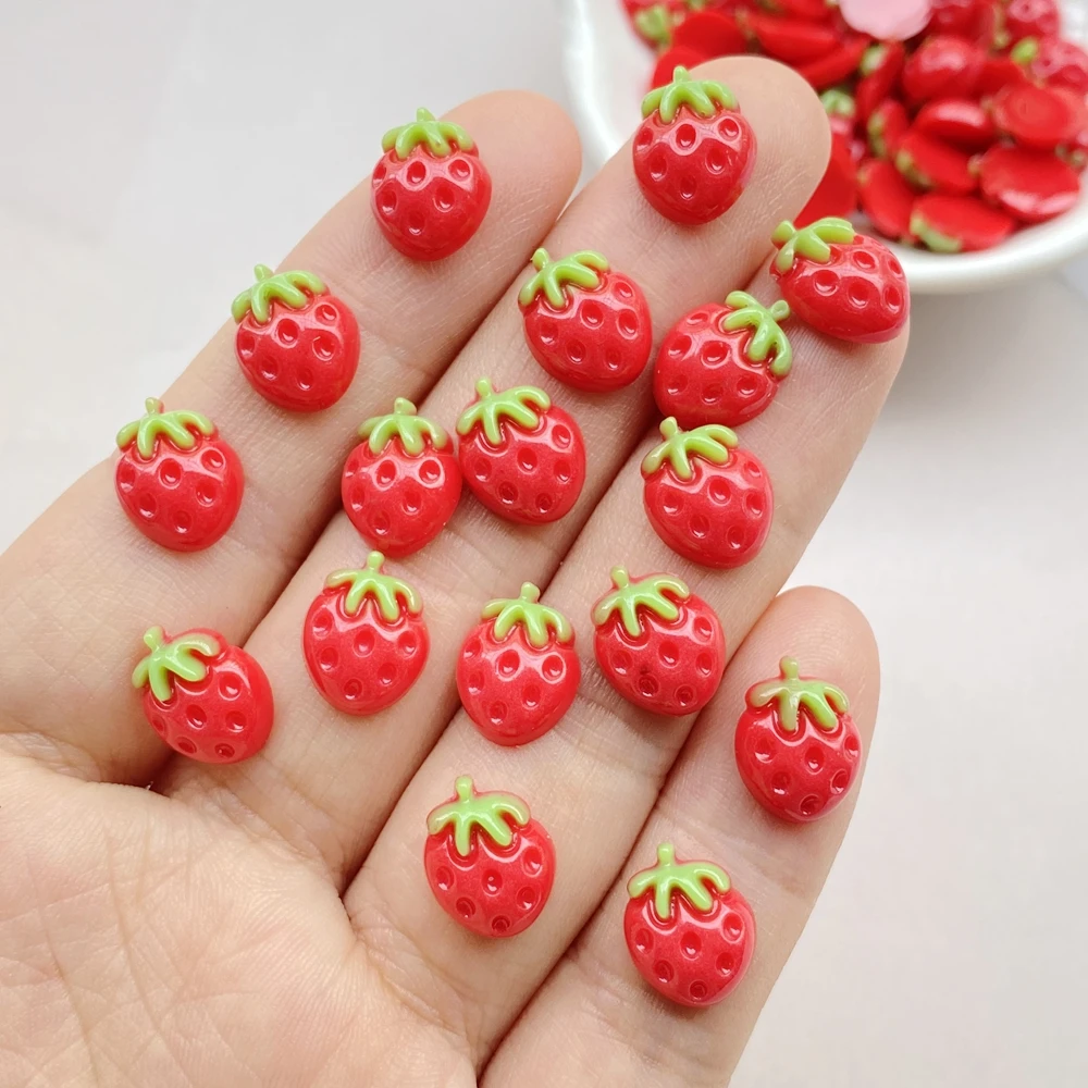 50Pcs Mixed Nail Art Resin Red Strawberries Series Charms Rhinestones DIY Craft For Nail 3D Decorations Jewelry