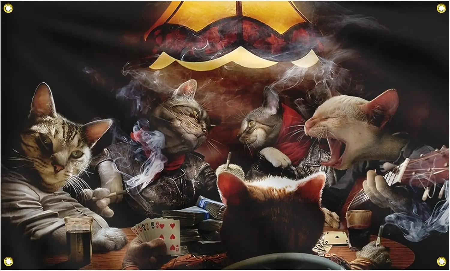 Cartoon Cats Poker Game Wall Art Decor Funny Pet Banner Vintage Gambling Room Print Poster