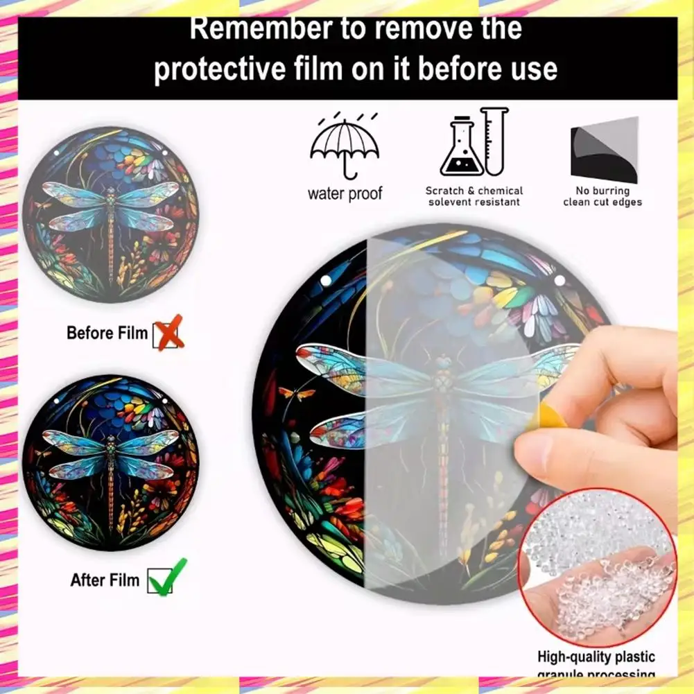 ABJJ Stained Glass Dragonfly Suncatcher Beautiful Window Hanging For Home Garden & Outdoor Decor Nature-Inspired Design