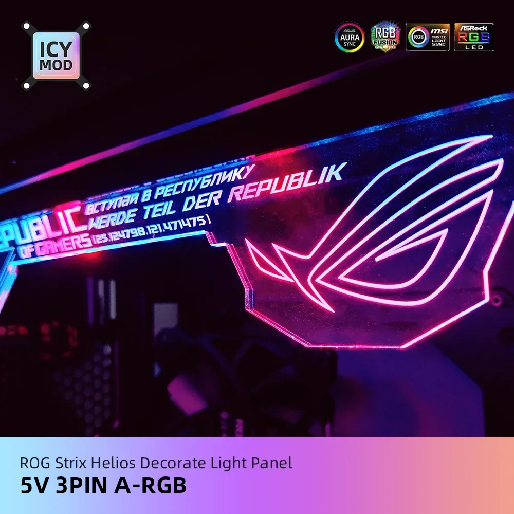 Imagem -02 - Painel Rgb Superior Transperant para Rog Strix Helios Gx601 Case Acrílico Decoração Personalizada Iluminação Argb Asus fe 5v 12v Aurasync Mod